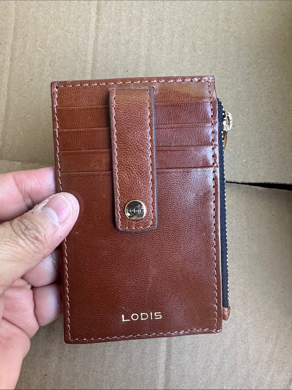 Lodis Women’s Brown Leather Card & Key Holder with Zip